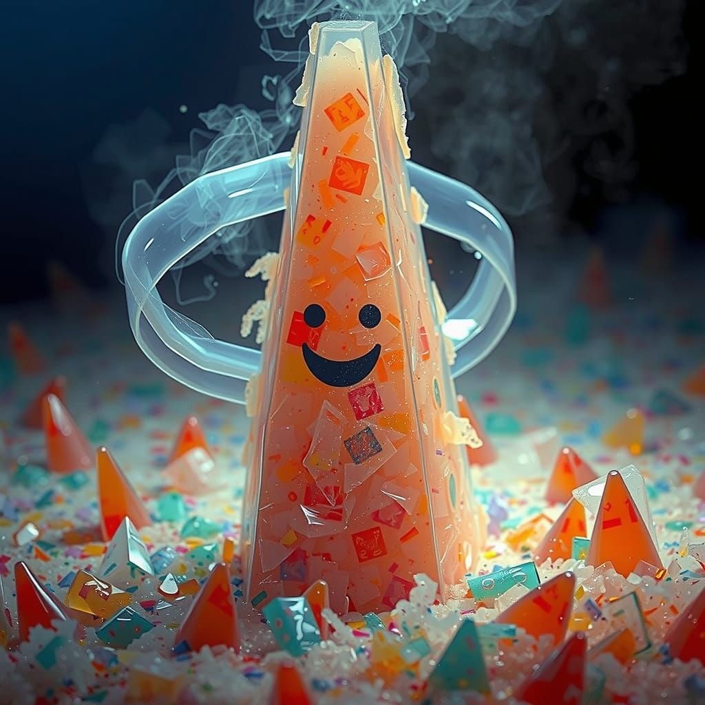 Crumbling Plastic Pyramid Dissolving Into Goo