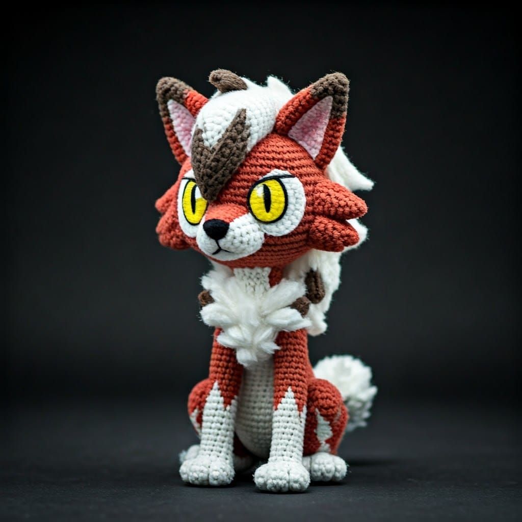 Cute Amigurumi Lycanroc Crochet Doll