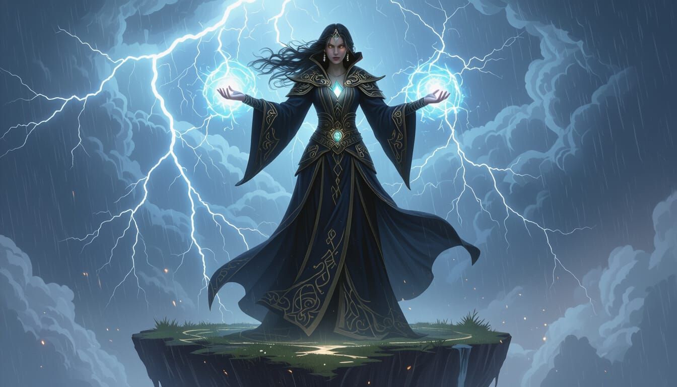 Sorceress of the Storm in Dark Fantasy Style