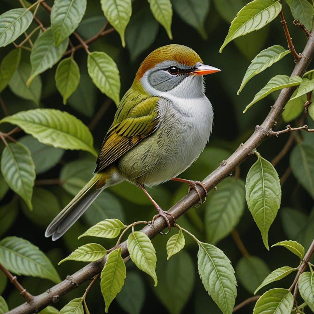 Exquisite Romantic Watercolor of Common Tailorbird