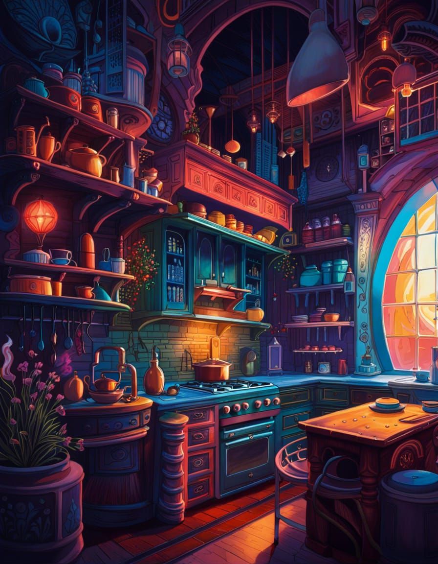 Spaceship Living Quarters: Maximalist Sci-Fi Art