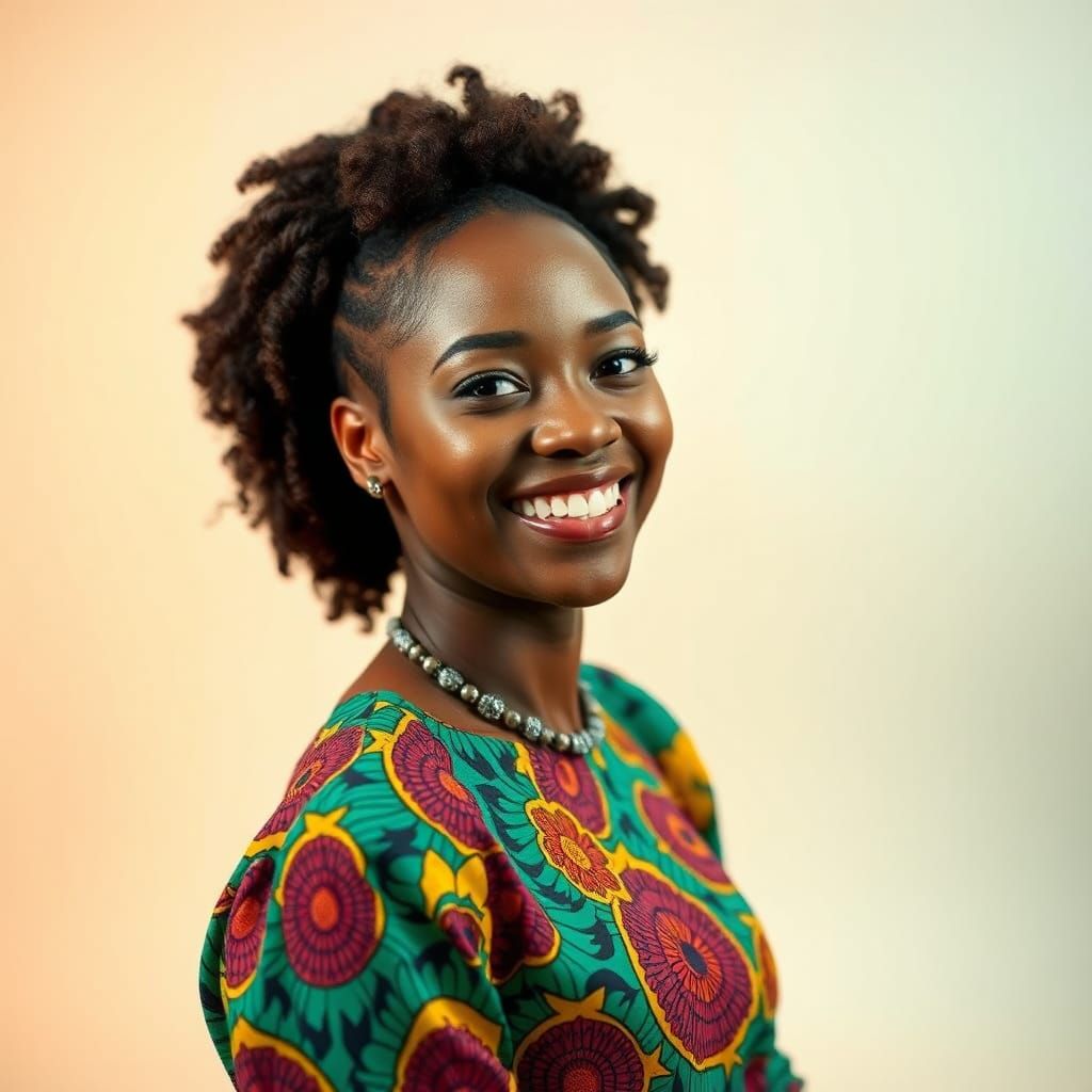Young Woman in Ankara Fabric: Radiant Portrait