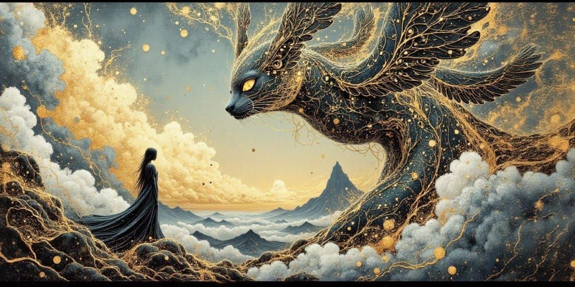 Majestic Android in Ancient Gold and Cloisonne Style