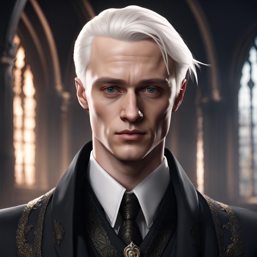 Attractive Young Man with White Hair in Detailed Painting