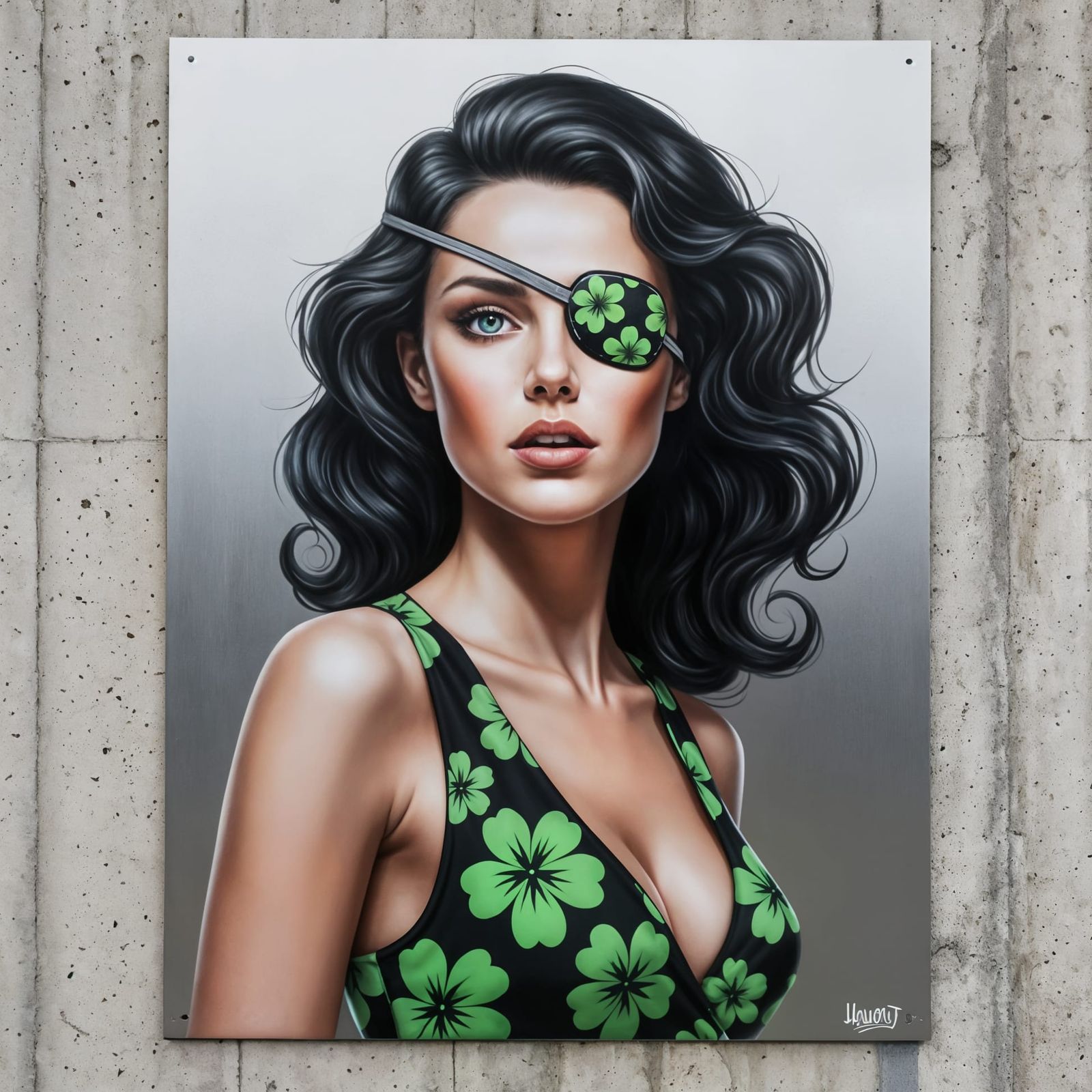 Airbrush Street Art Portrait of Woman with Floral Eyepatch