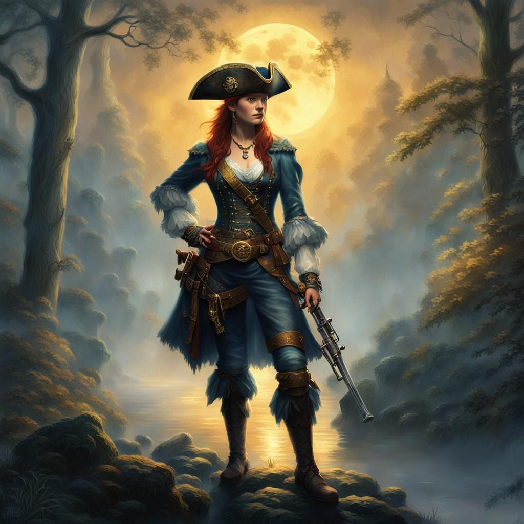 Ethereal Pirate in Misty Forest as Digital Art