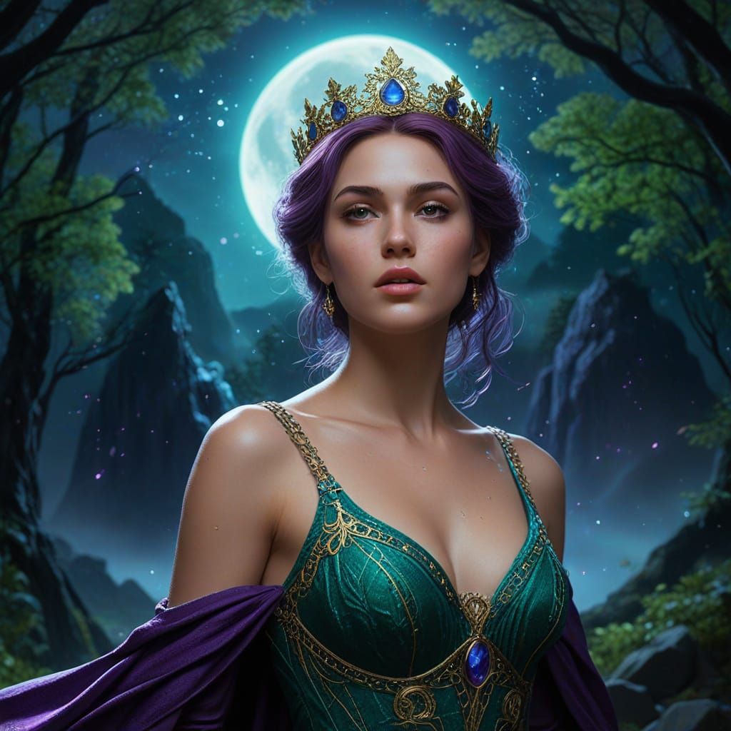 Aphrodite in Moonlit Forest: Fantasy Concept Art