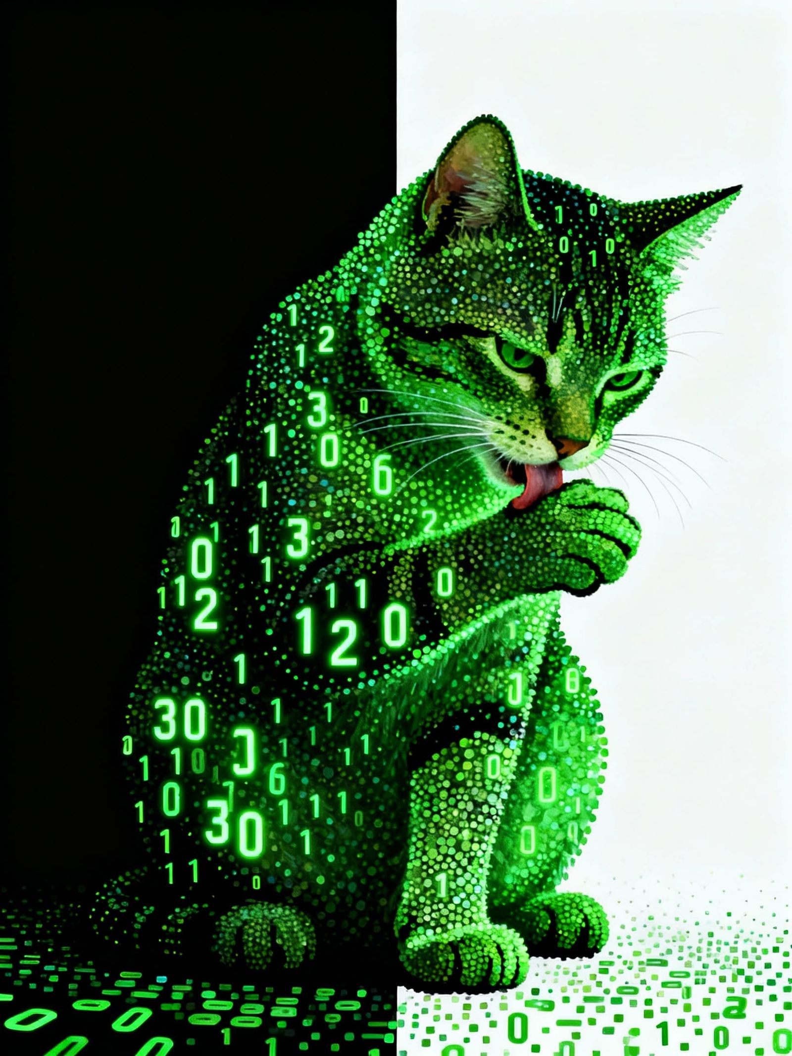 Cyberpunk Cat Made of Glowing Code