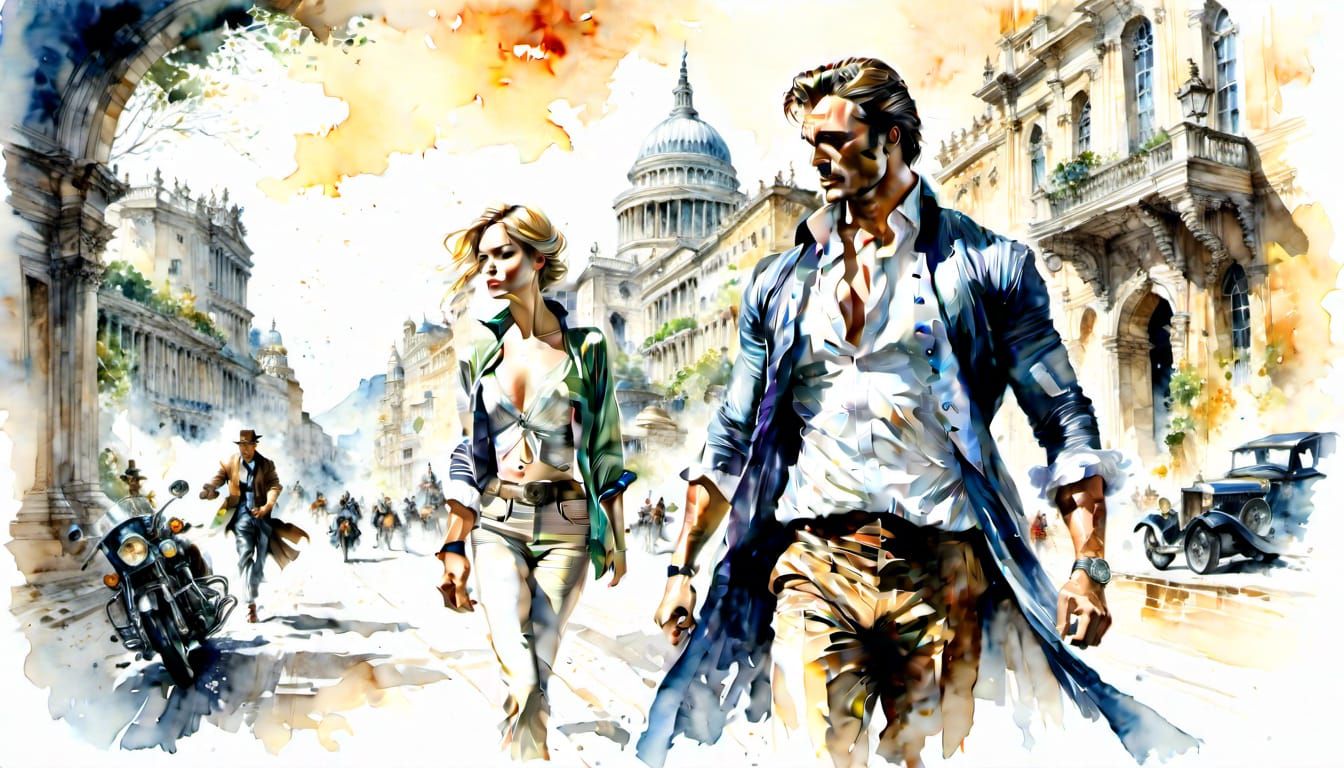 Dynamic Watercolor Portrait in Comic Book Style