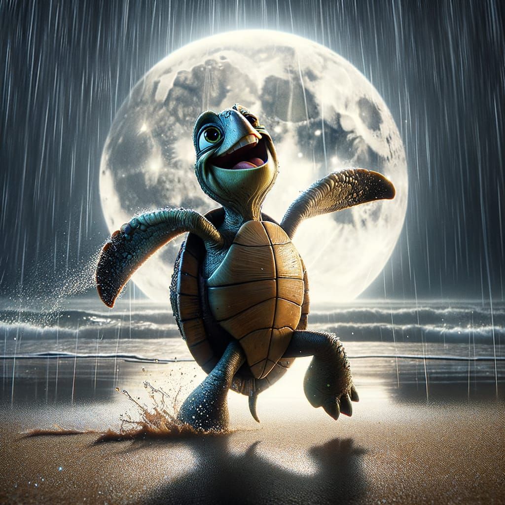 Turtle Dances in Moonlight Rain