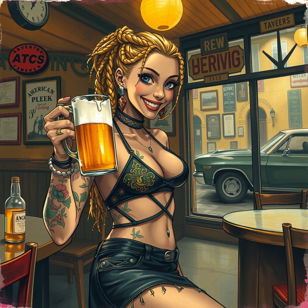 Nostalgic Tavern Scene in Dark Fantasy Style