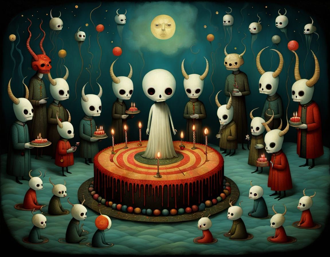 Surreal Satan's Birthday Party: Stylized Abstract Design