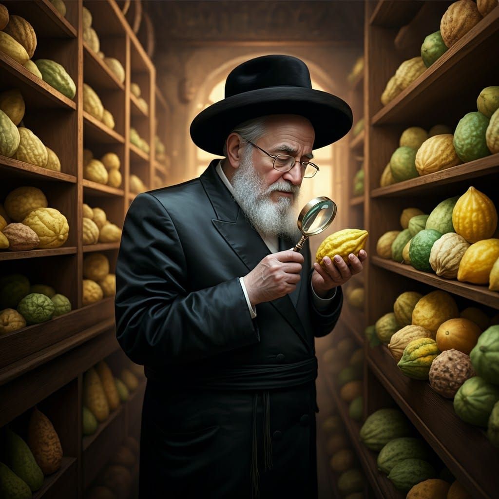 Rabbi Examines Etrogs: Mystical Matte Painting