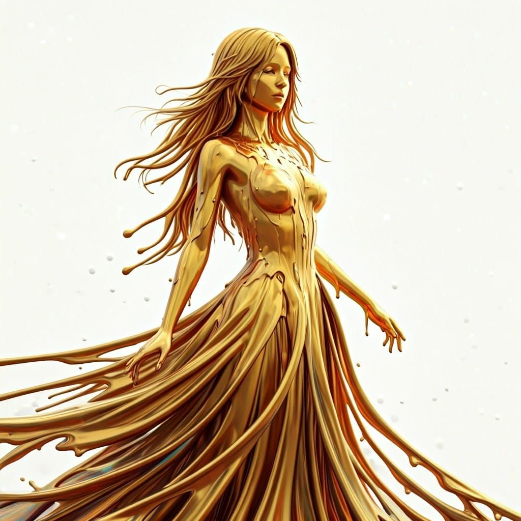 Melting Metallic Woman in Rainbow Colors