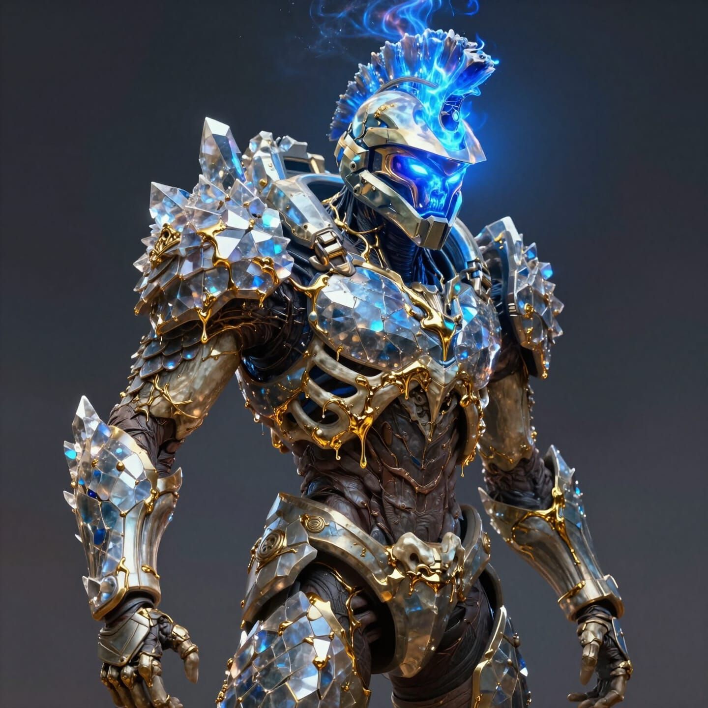 Skeleton Spartan with Crystal Scales and Blue Soul-Fire