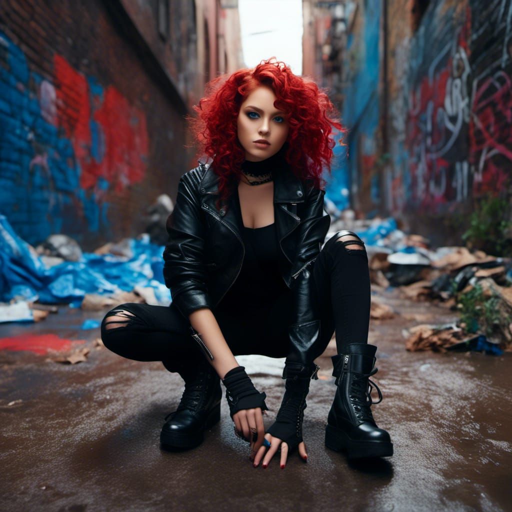 Anime Raver Goth in City Alleyway