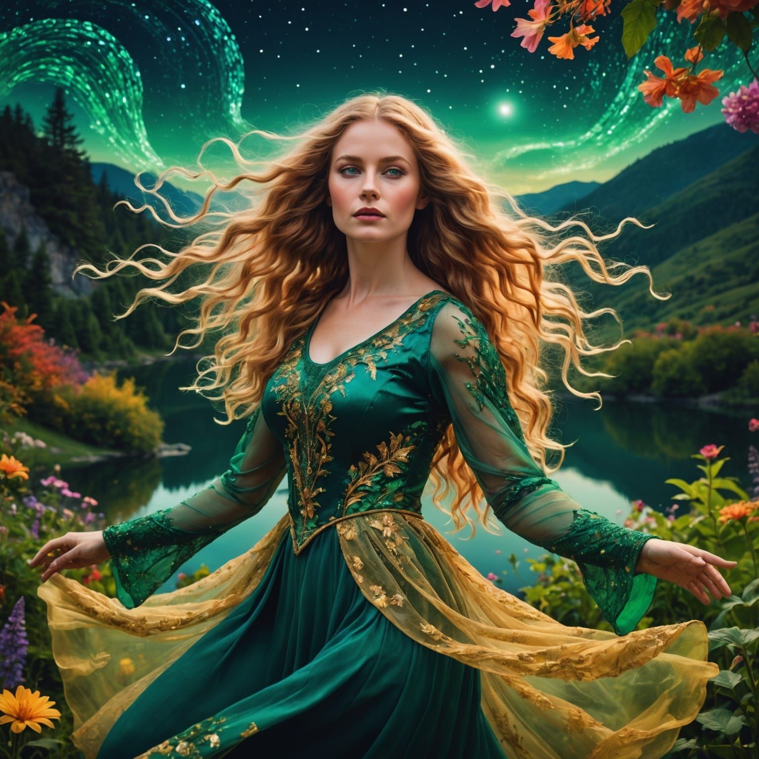 Mythical Woman Dancing in Enchanted Garden