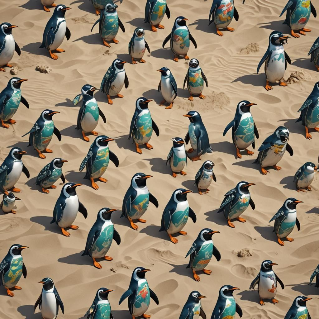 Penguin Vacationers on a Sunny Beach