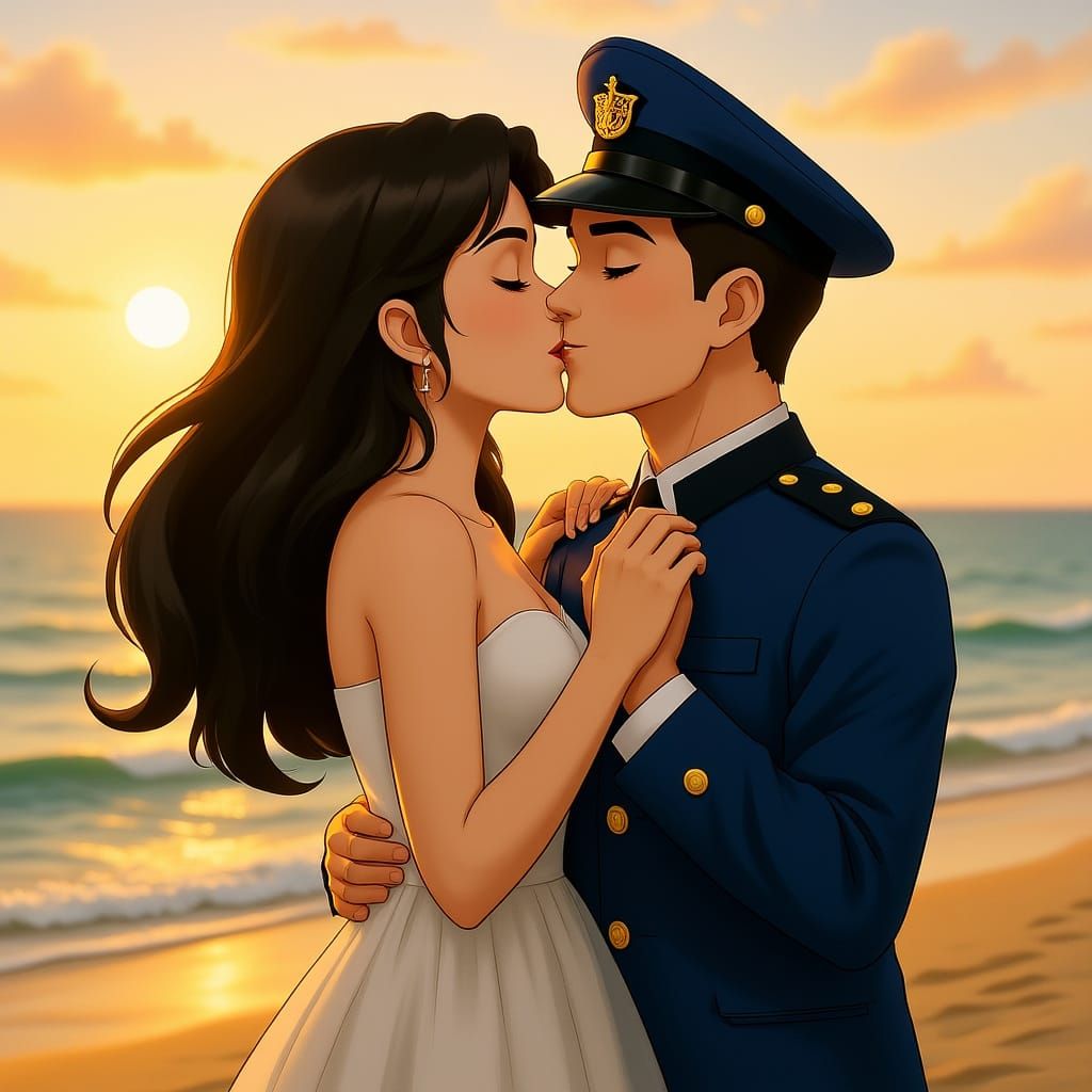 Romantic Beach Wedding Kiss in Vintage Cinematic Style