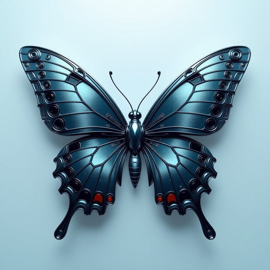 Futuristic Metallic Butterfly in Cyberpunk Style