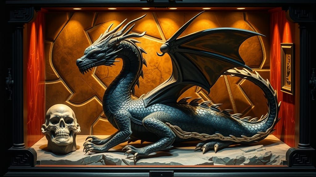 Dragon Sculpture in Reliquary, Chiaroscuro Style