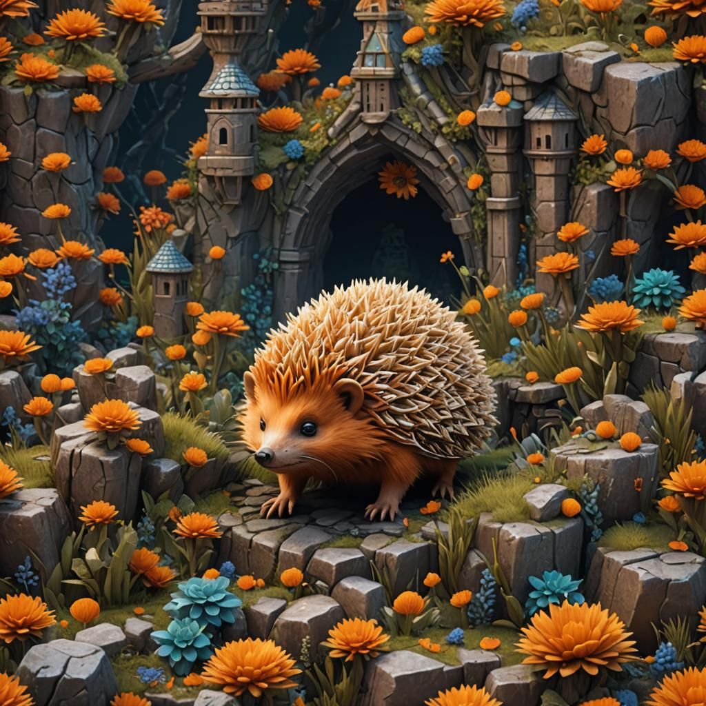 Fantastical Orange Hedgehog in Detailed Matte Painting