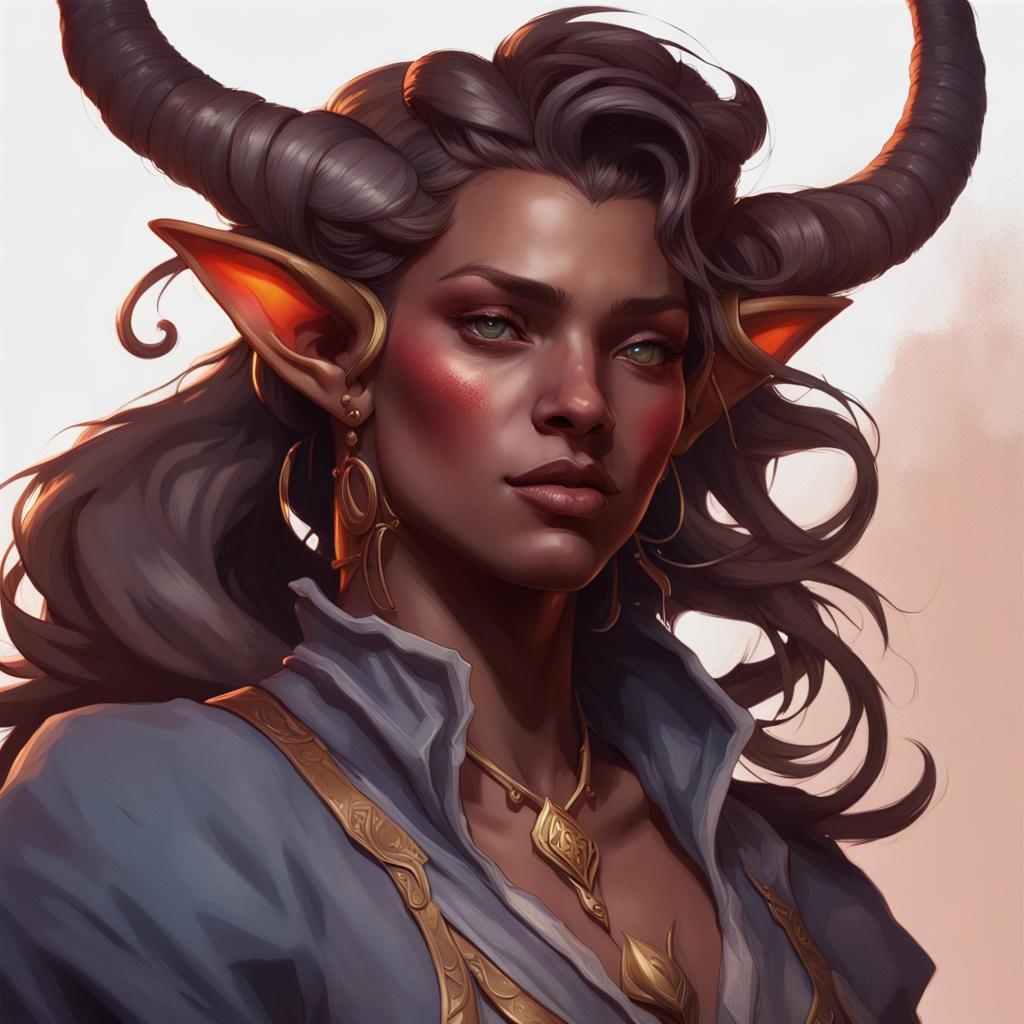 Tiefling Bard Portrait in Hyperdetailed Style