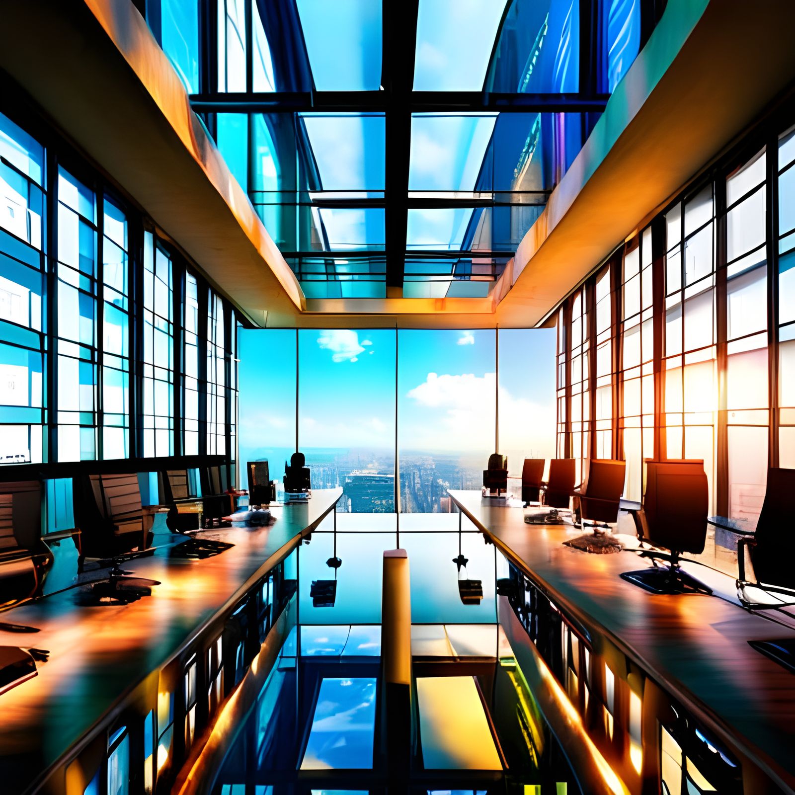 Inside view of a Glass office building, glass windows, glass...