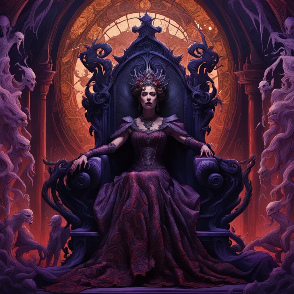 Blood Queen on Throne, Dark Fantasy Art