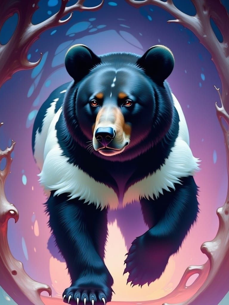 Surreal Grizzly Bear in Art Nouveau Flux, Stroboscopic Depth...