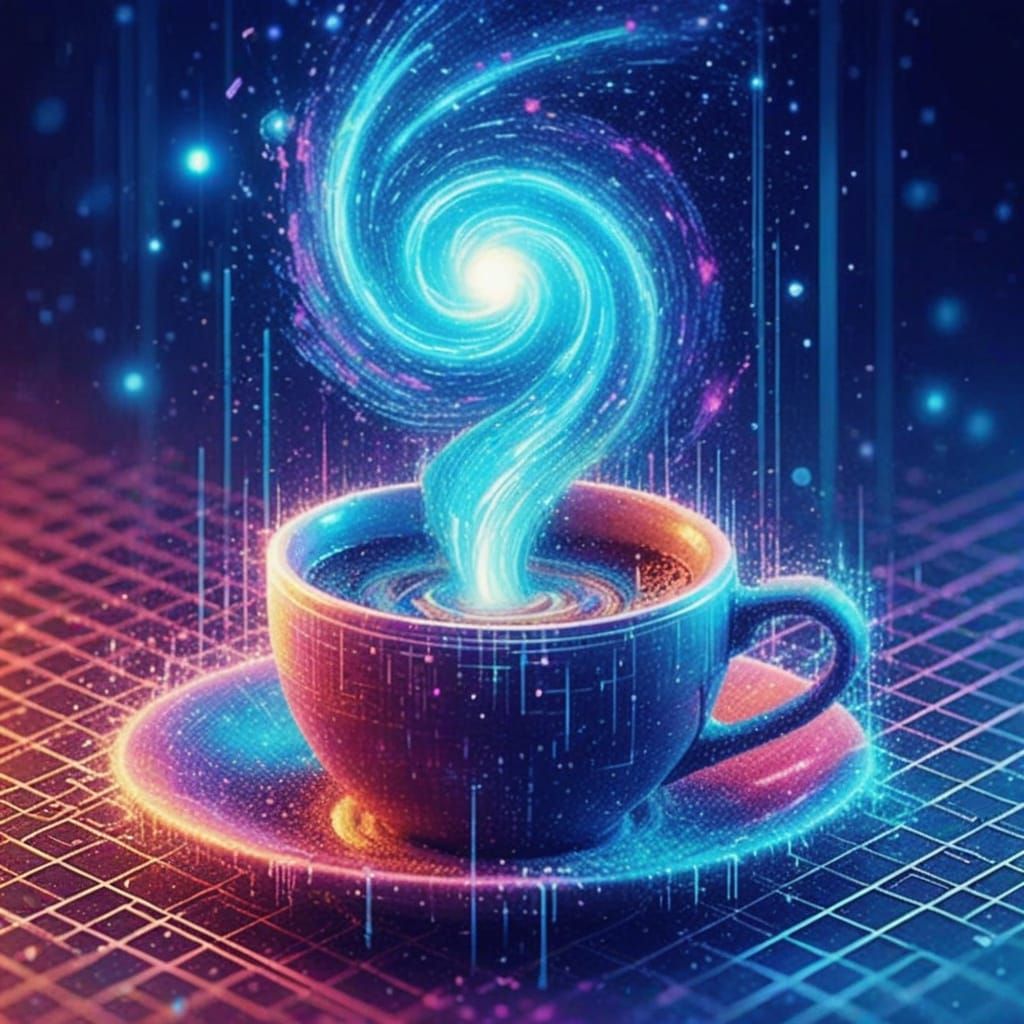Galactic Coffee Cup in Synthwave Hologram
