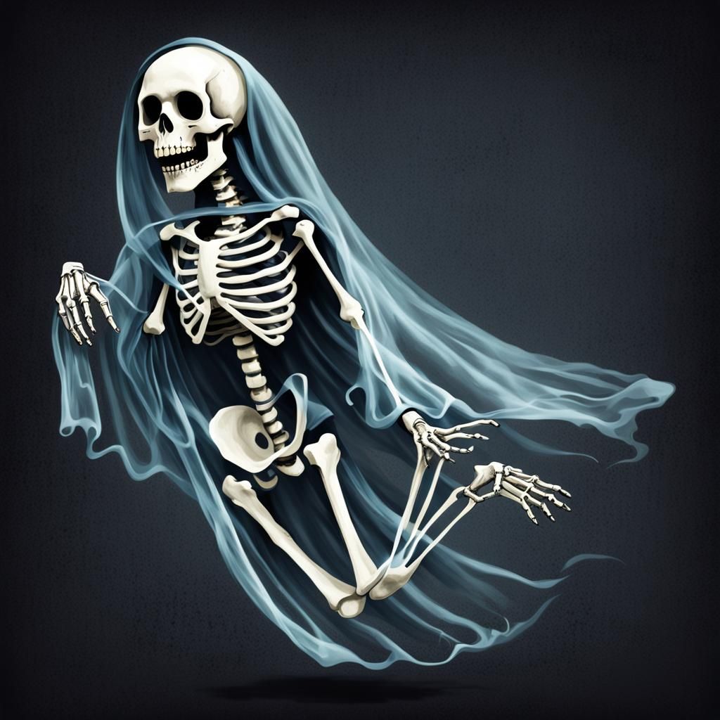 Skeleton in Ghost Costume: Creepy and Kooky Art