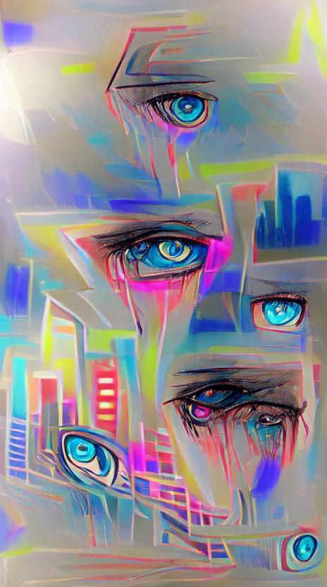 Sad Figure with Steel Blue Eyes in Synthwave Style