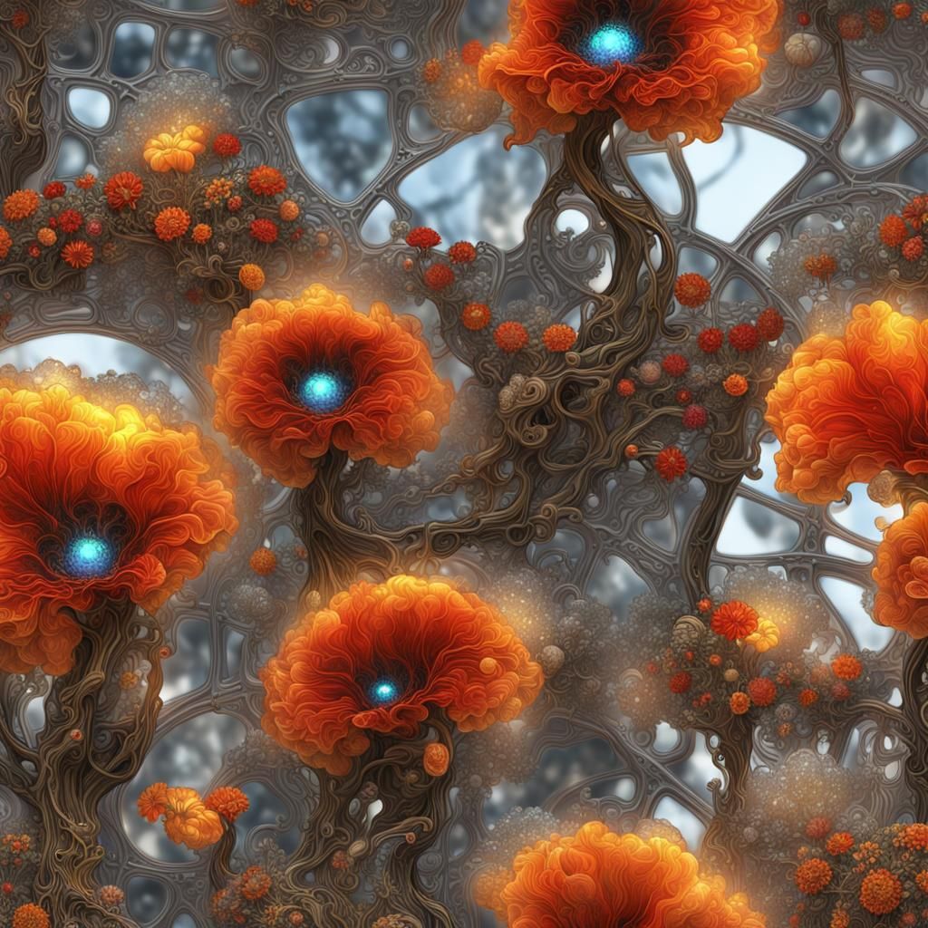 Steampunk Stained Glass Flower in Klimt Style