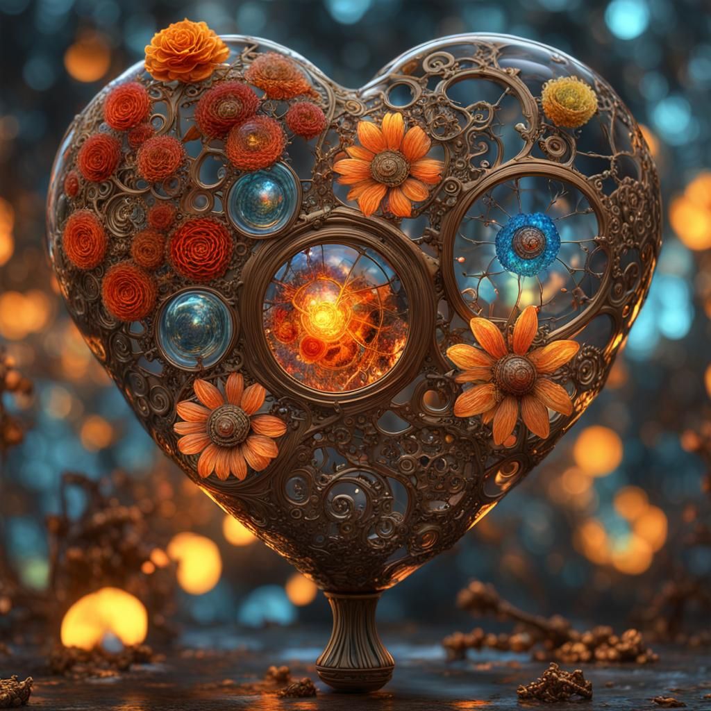 Steampunk Stained Glass Flower in Klimt Style