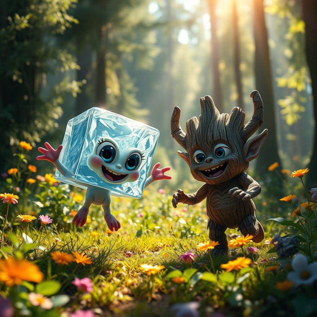 Frolicking Forest Elementals in Hyperrealistic Splatter Art