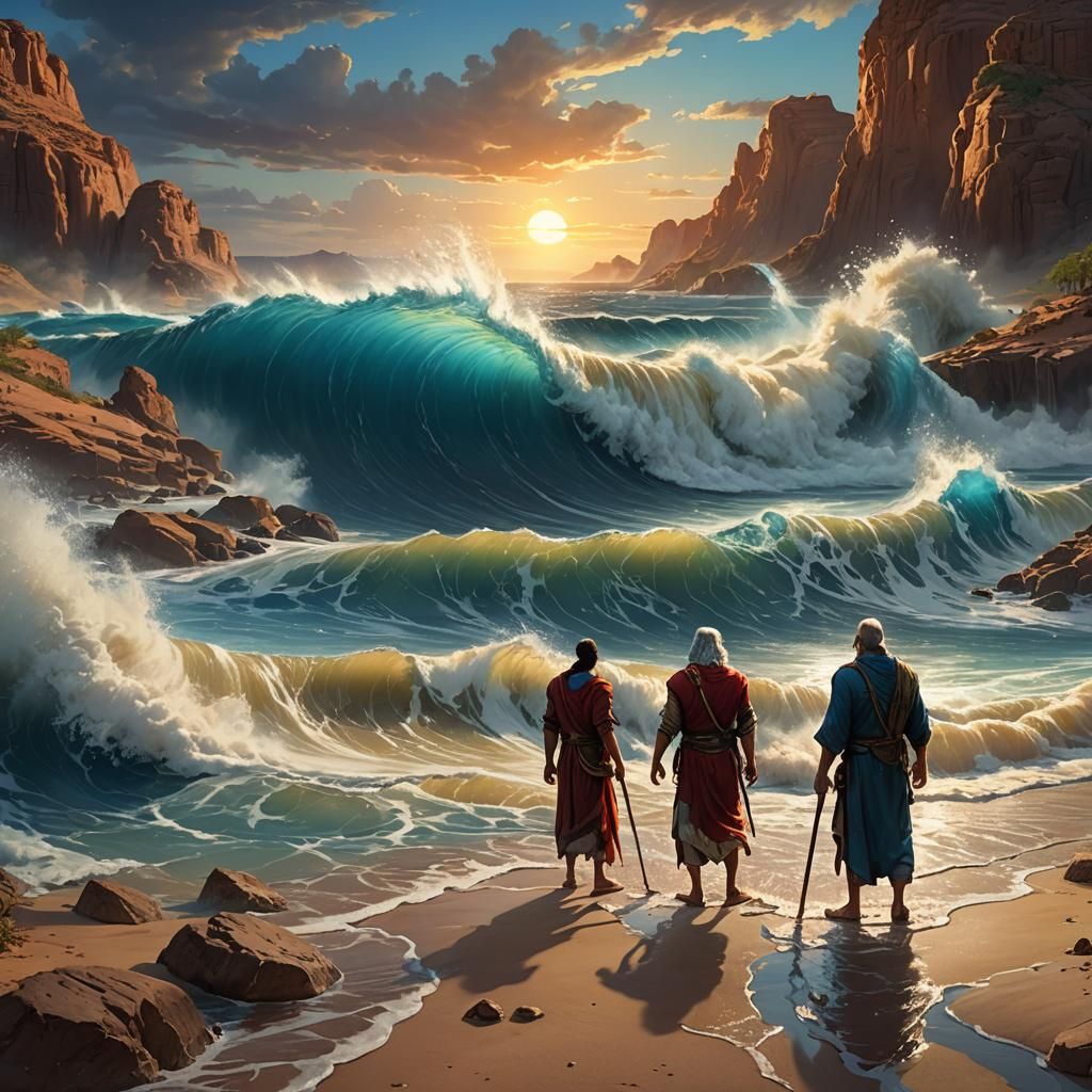 Moses Parts the Red Sea: Epic Fantasy Art