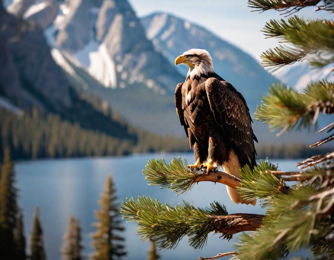 Eagle Overlooking Jenny Lake in Natural Light