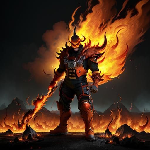 Devil-Like Super Mario in Hellish Landscape