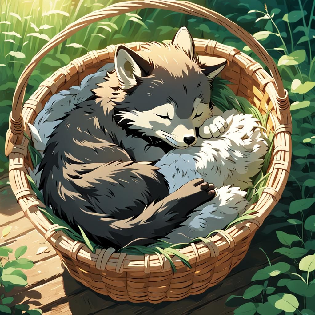 Wolf Cub Asleep: Studio Ghibli Anime Visual