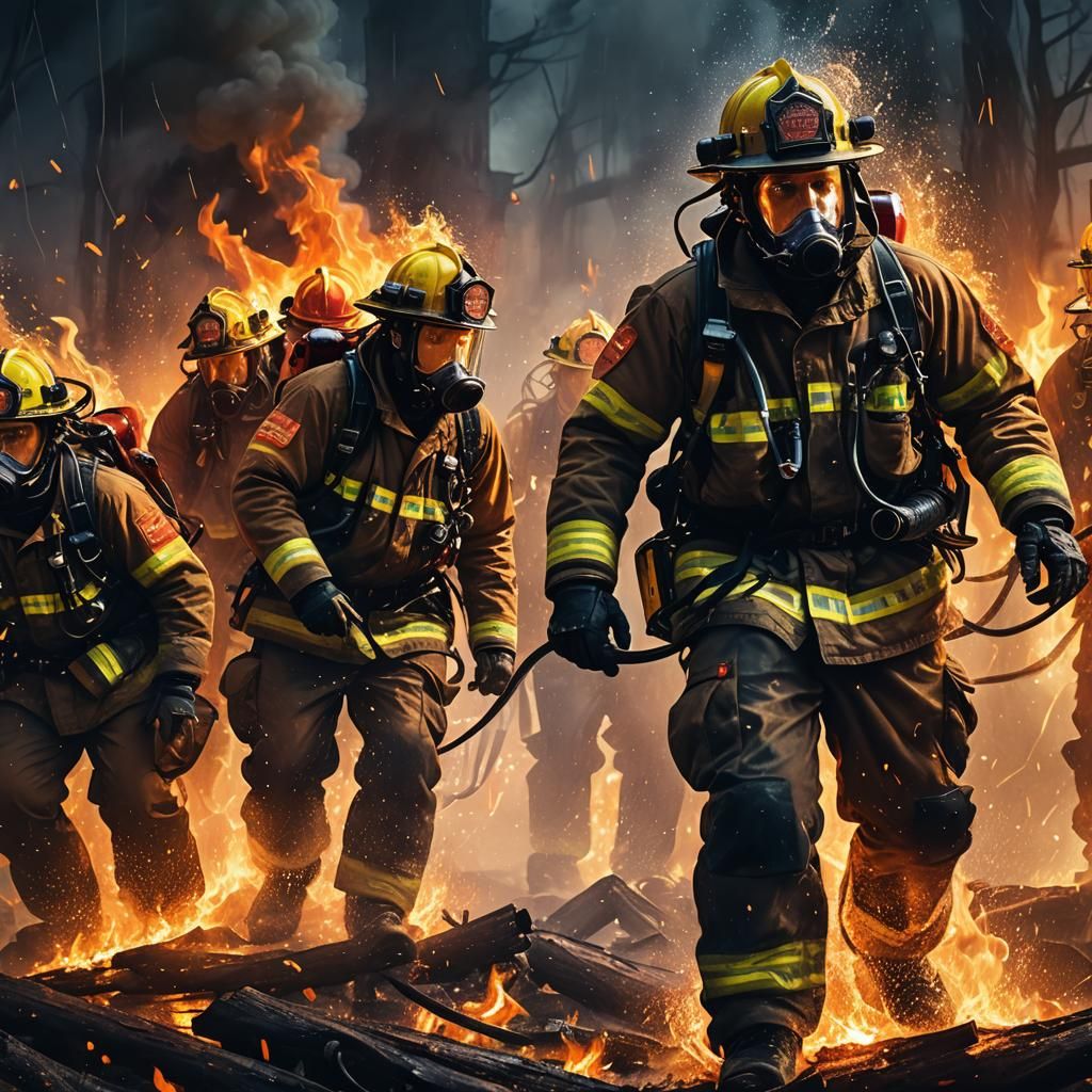 Firefighters in Action: Dynamic Lighting Concept Art