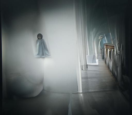 Eerie Ghost Child in Hallway: Hyperrealistic Photo