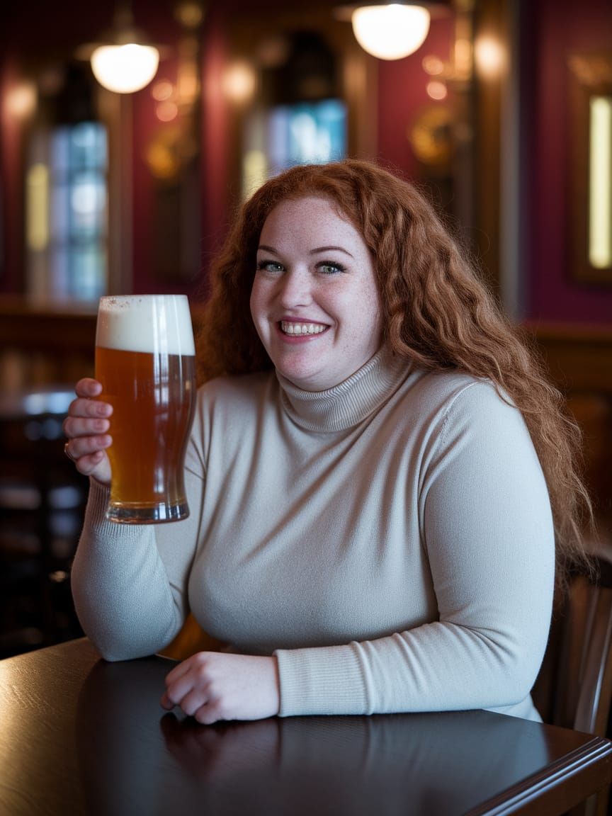 Warm and Inviting Pub Scene with Cheerful Woman