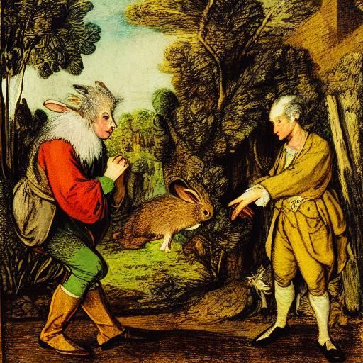 Rabbit and Hedgehog Portrait in Classical Style