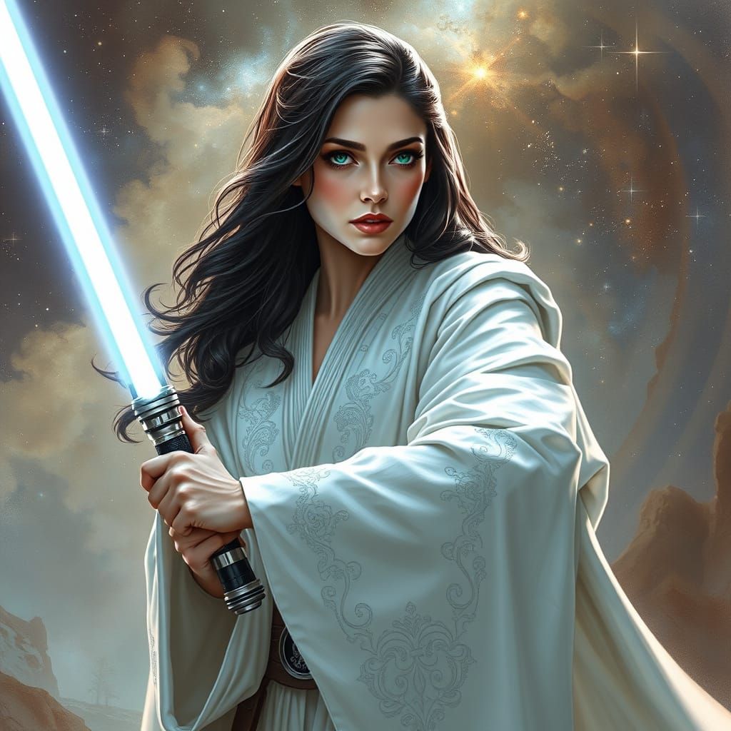 Regal Female Jedi Goddess in Futuristic Galaxy