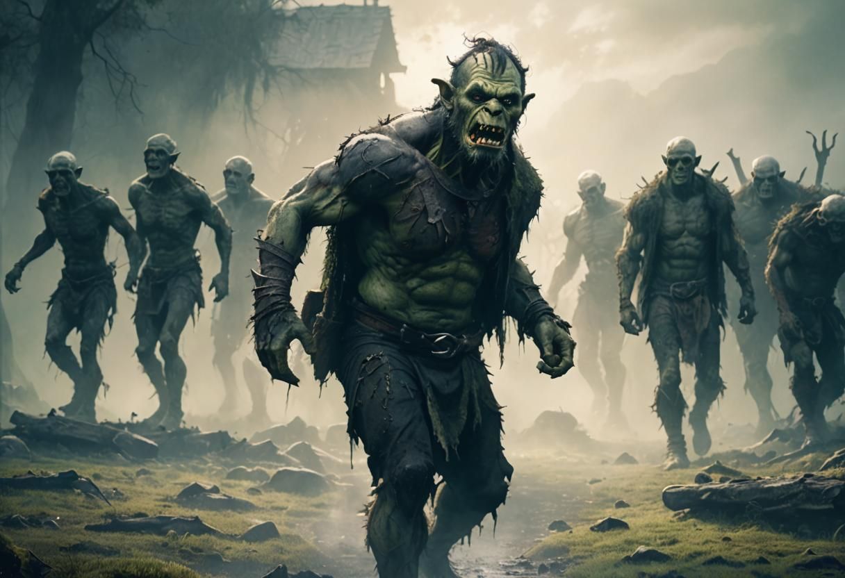 Decaying Orc Stands in Mournful Graveyard