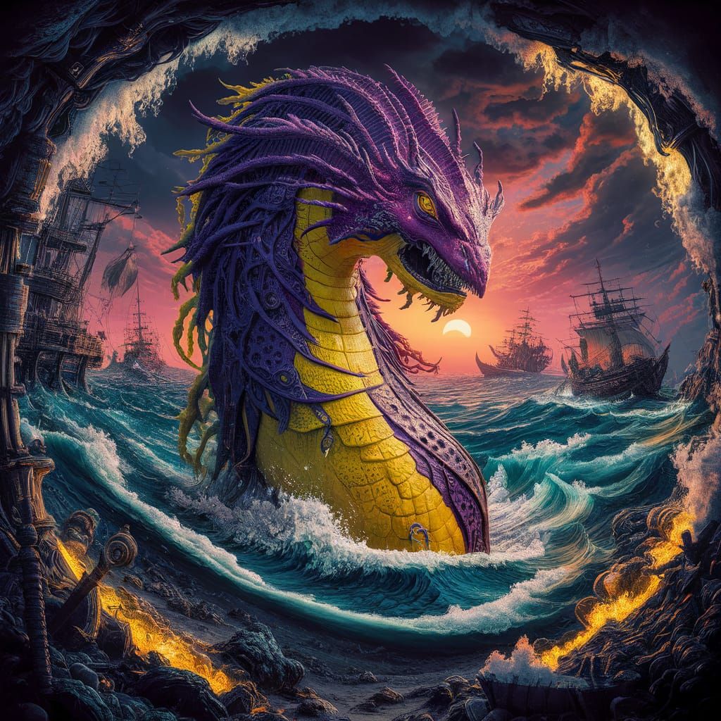 Omniscient Tarasque in Dark Fantasy Oceanic Scene