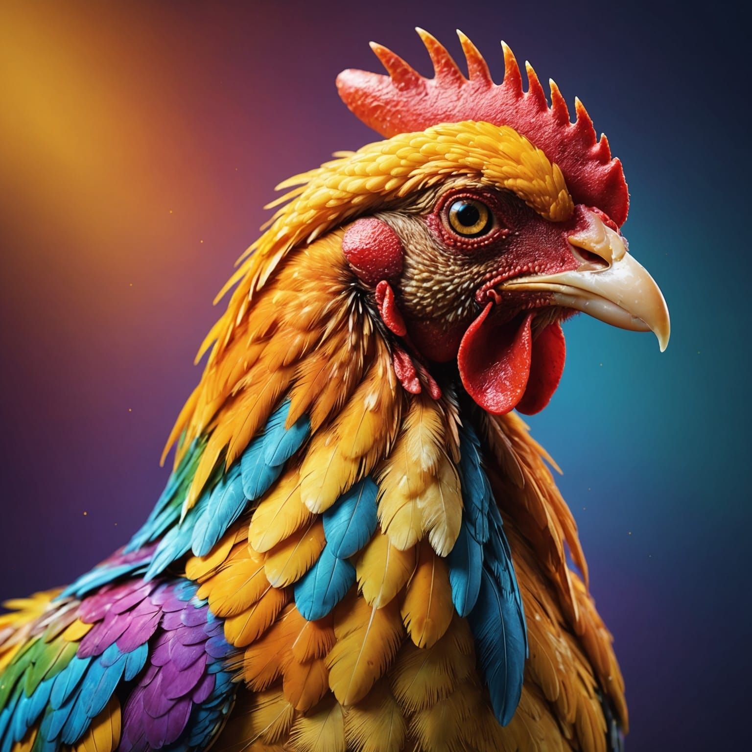 Colorful Chicken in Hyperrealistic Splash Art Style