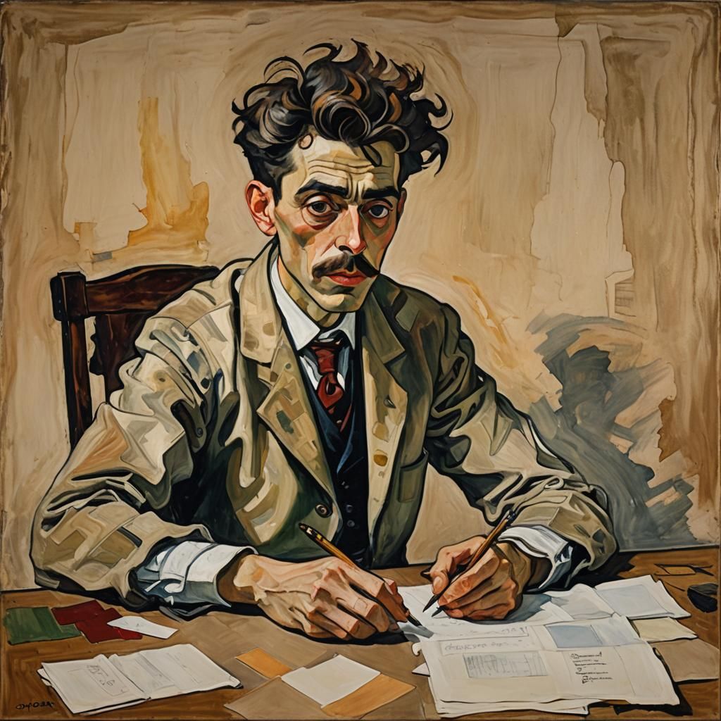 Marcel Proust Portrait in Egon Schiele Style