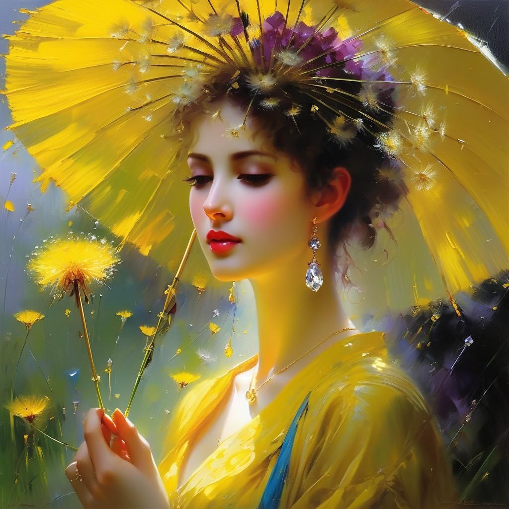 Dandelion Field: Oil Painting in Daeni Style